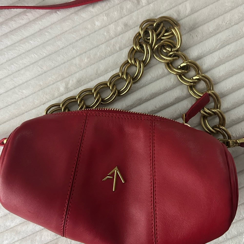 Manu Atelier Red Leather Chain Shoulder Bag